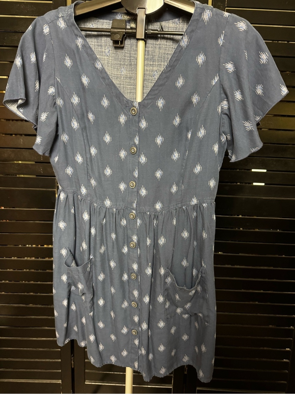 Toad&Co Navy Blue Textured Shirt with Subtle Ikat Detail